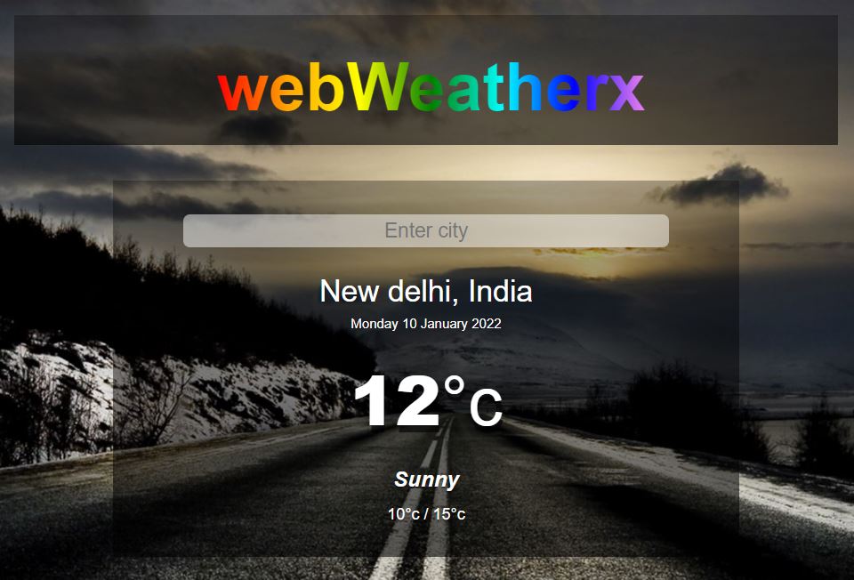 Screenshot of the webWeatherx.